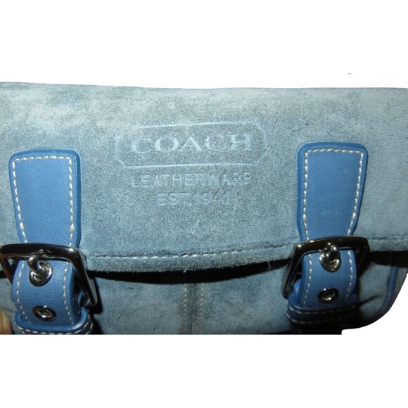 Coach 2004 Blue Suede & Leather Double Buckle Flap Closure Crossbody Bag - Picture 9 of 14